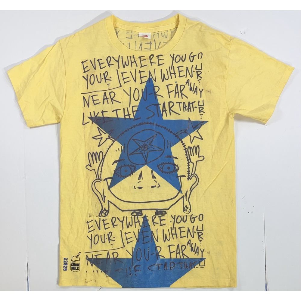 Snow Milk Graphic T Shirt Yellow All Over Print Art Tee Hanes Cotton